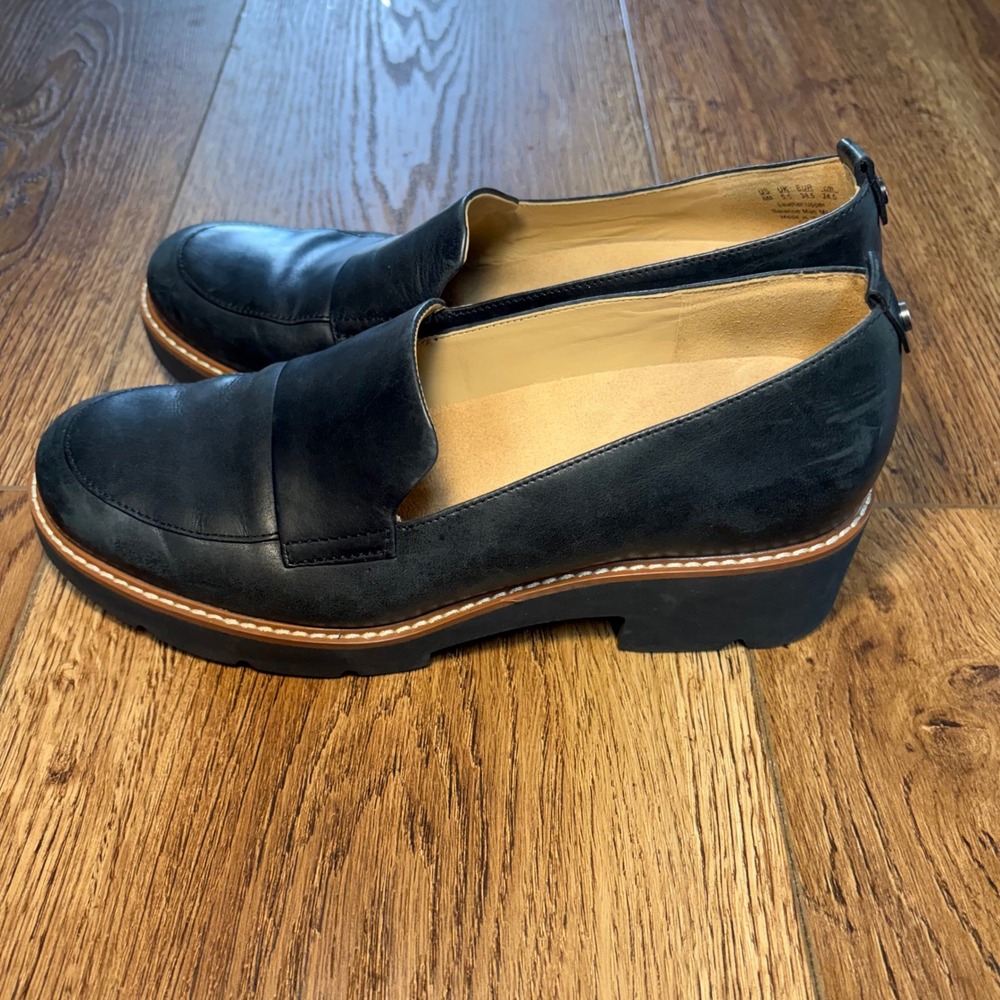 Naturalizer Darry Black Leather Lug Sole Loafers Womens 8M Slip On Block Heel - Picture 6 of 10